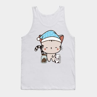 Funny Tabby cat is having a midnight snack Tank Top